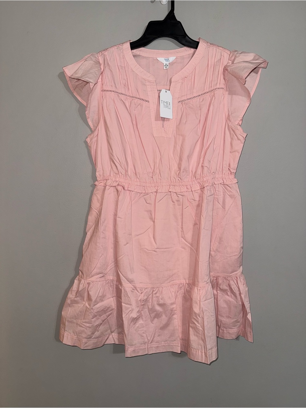 Time and Tru Women’s Rose Blush Flutter-Sleeve Tiered Mini Dress XL